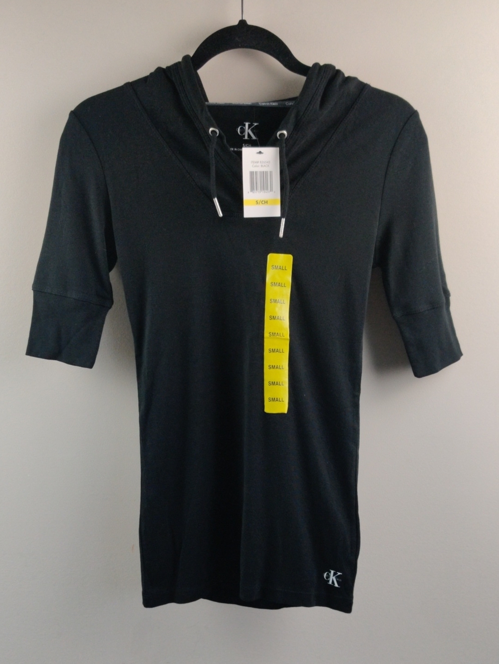 Calvin Klein Black Short Sleeve Hooded Tee with Drawstring